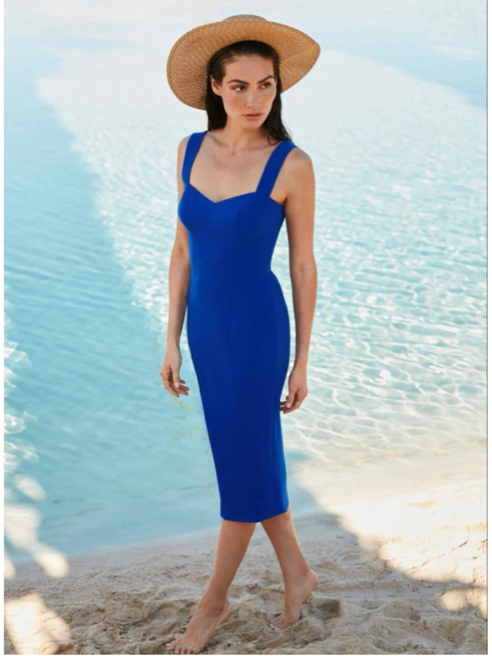 Women's Dress The Population Nicole Electric Blue Sweetheart Neck Midi Dress M